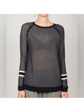 rag & bone/jean Black Crewneck Sweater with White Sleeve Stripes size small VGUC